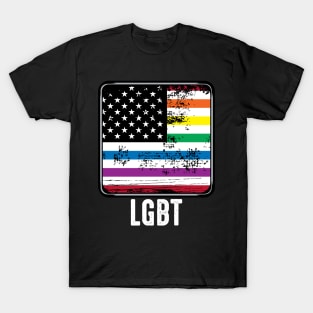 LGBT - Rainbow USA Flag - Gay Pride Statement T-Shirt